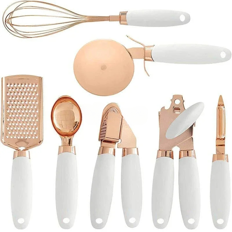 Kitchen Gadgets Gold - Keukenhulpjes, accessoires, gadgets, knoflookpers, rasp, 7-delige