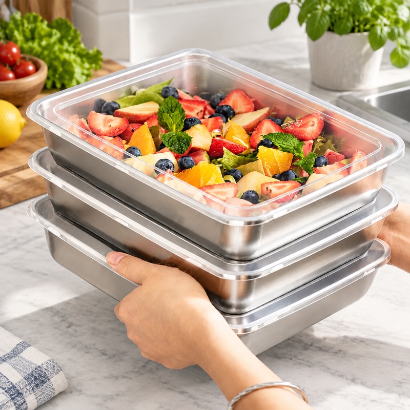 Kitchen Gadgets Organizer - Set van 3 roestvrijstalen voedselbewaarcontainers met