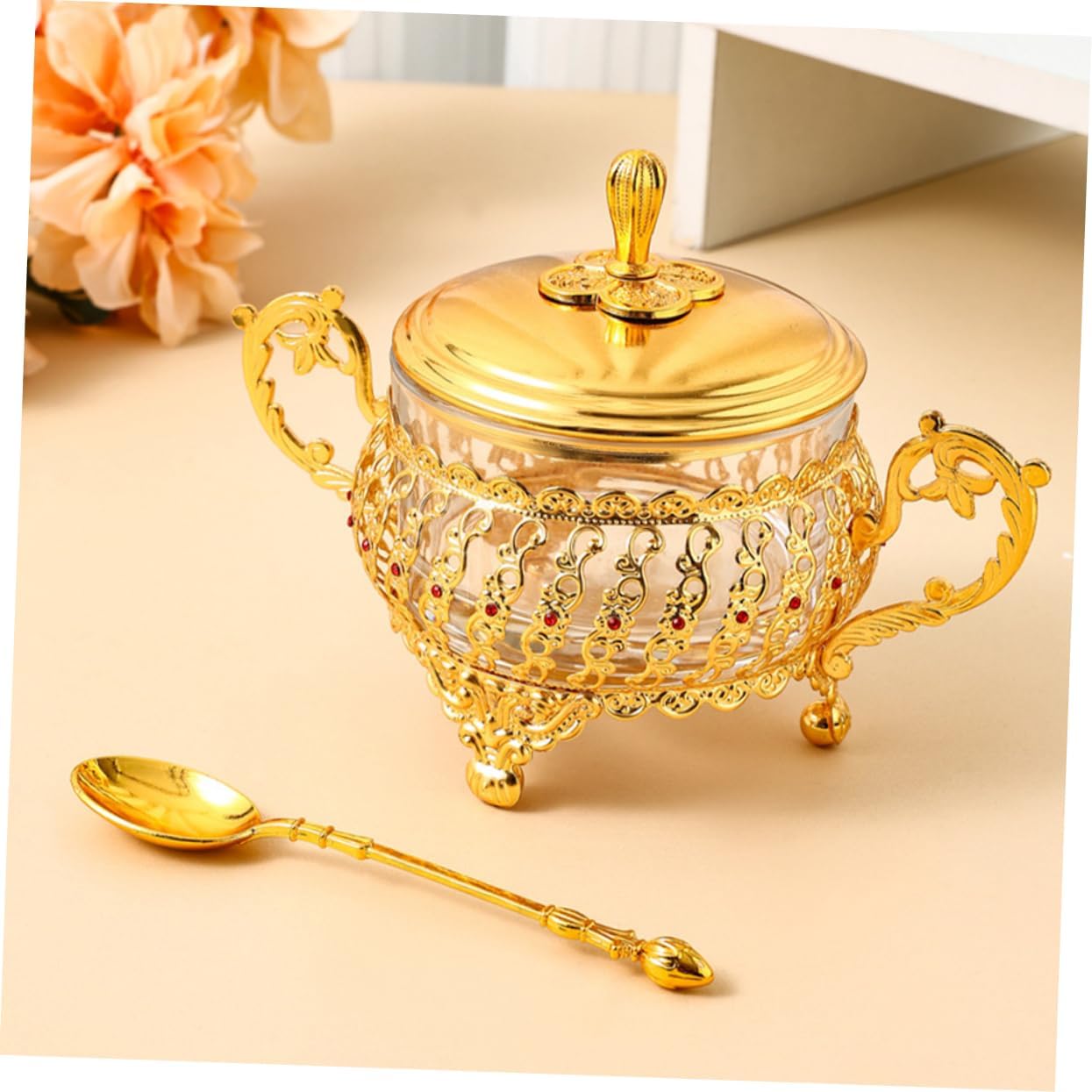 Kitchen Gadgets Gold - Suikerpot met deksel en lepel Goudglas